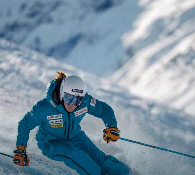 Placeholder: skier carving a turn